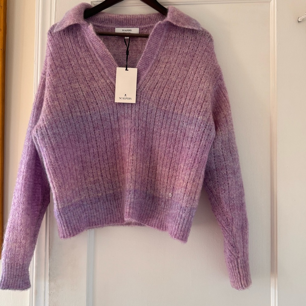 Scalpers Polo Brushed Jumper Sweater In Purple Lilac — image 4 of 8
